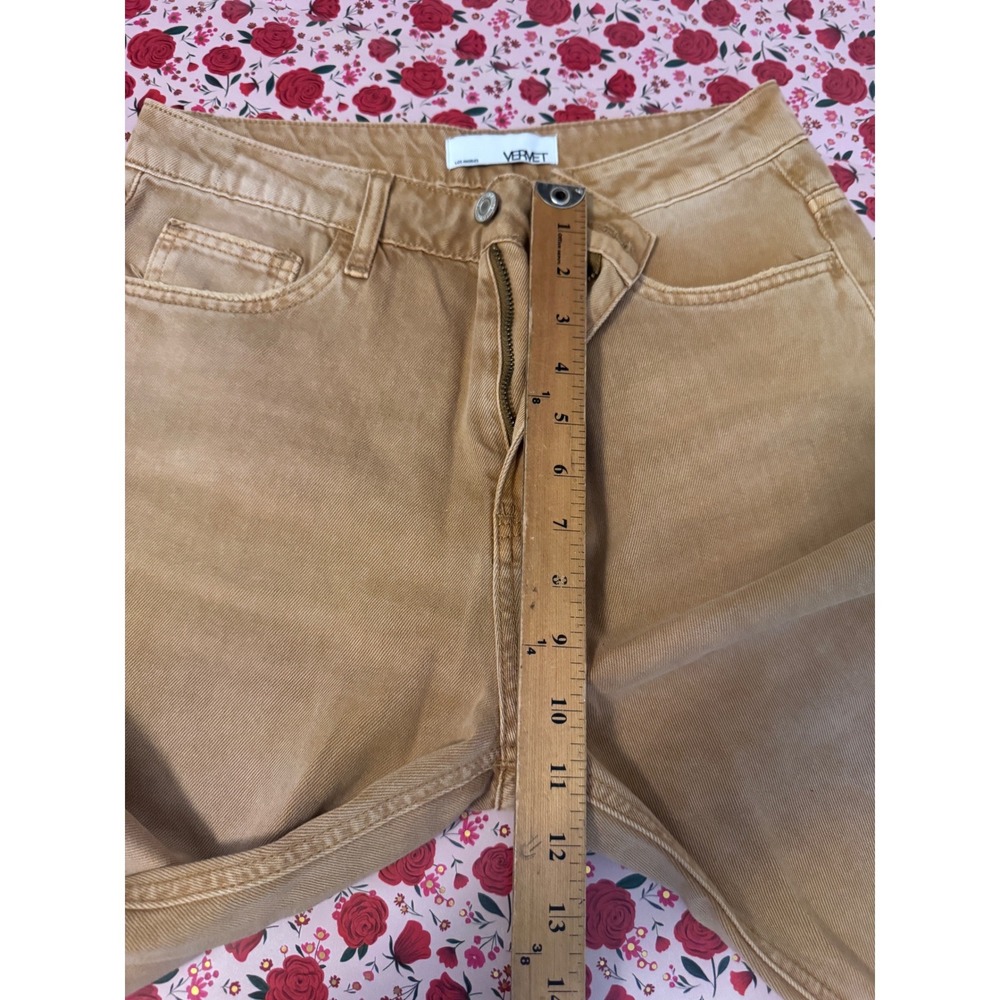 Vervet Women Mustard Tan Distressed Wide Leg High‎ Rise Jeans Size 27 e3 - Picture 6 of 7